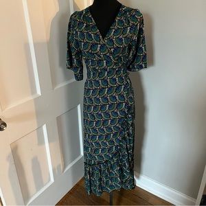 Silk & Salt Journey Maxi Wrap Dress in African Peacock NWT Flowy V Neck Print